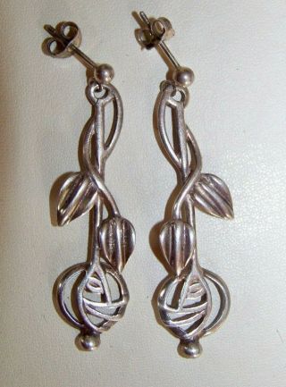Vintage Scottish Cjl 925 Sterling Silver Art Nouveau Rennie Mackintosh Earrings