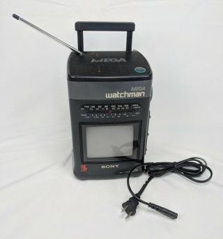 Sony Mega Watchman Fd - 510 Portable B&w Tv Fm/am Radio Vintage -
