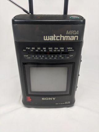 Sony MEGA Watchman FD - 510 Portable B&W TV FM/AM Radio Vintage - 3