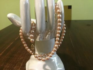 Vintage Pale Pink Glass Pearl Necklace With Gold Plated Claps 40cm/16”