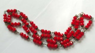 Czech Long Strawberry Coloured Faceted Glass Bead Necklace Vintage Deco Style 5