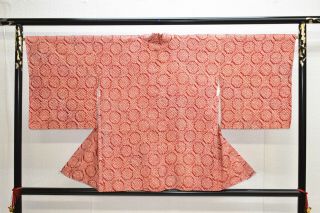 Vintage Silk Kimono Jacket:fully Shibori Dark Red Fortune Octagon@yl24