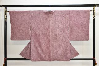 Vintage Silk Kimono Jacket:fully Shibori Red Purple Plain@yl13