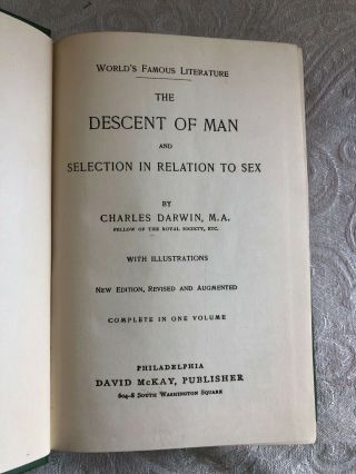 Descent of Man Selection in Relation to Sex Charles Darwin VINTAGE McKay c.  1900 4