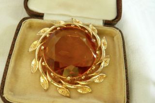 Vintage Jewellery Amber Glass Open Backed Brooch Pin Lovely