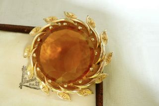 VINTAGE JEWELLERY AMBER GLASS OPEN BACKED BROOCH PIN LOVELY 2