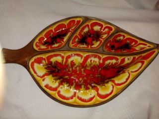 Vintage 1960s Ceramic Treasure Craft Orange & Brown Drip Serving Platter Tray