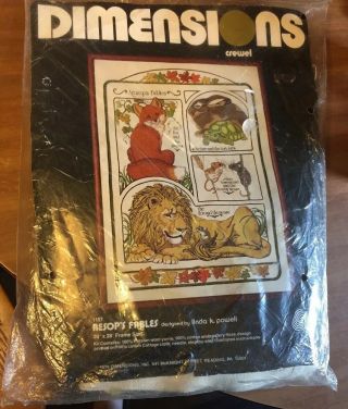 Dimensions Crewel Embroidery Kit 1157 Aesop’s Fables By Powell,  Vintage 1979