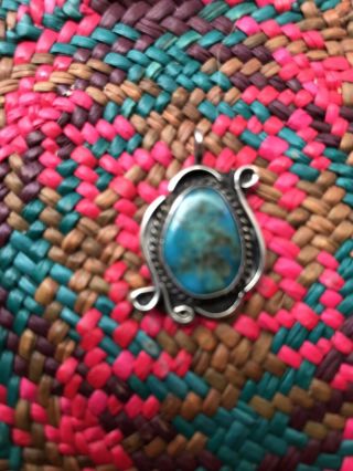 Very Pretty Vintage Native American Turquoise And Sterling Silver Pendant