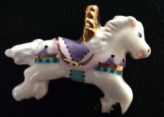 Vintage Flying Colors Hand Painted Ceramic Carousel Horse Pin Brooch
