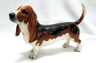 Basset Hound By Beswick England Porcelain 8” Long Signed Dog Vintage