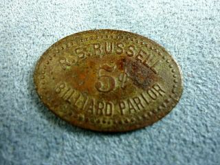 Vintage Good For Token R.  S.  Russell Billiard Parlor Gf 5 Cents In Trade Oval Pc.