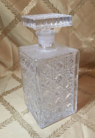 Vintage Cut Art Glass Square Crystal Whiskey Brandy Heavy Decanter 8.  25 " X 3.  5 "