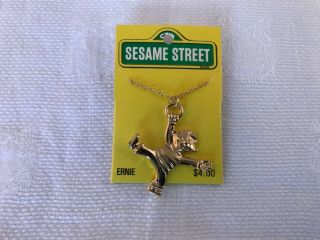 Vintage 1980’s Sesame Street Gold Tone Ernie Pendant Necklace Nos