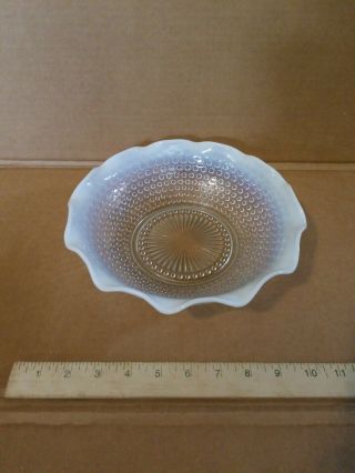 Vintage Fenton Glass Hobnail White Opalescent Ruffled Edge Candy Dish Bowl
