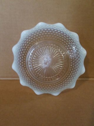 Vintage Fenton Glass Hobnail White Opalescent Ruffled Edge Candy Dish Bowl 2
