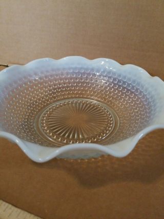 Vintage Fenton Glass Hobnail White Opalescent Ruffled Edge Candy Dish Bowl 3