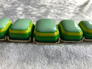 Vintage Color Block Striped Chunky Lucite Green Yellow 7.  5 " Panel Bracelet