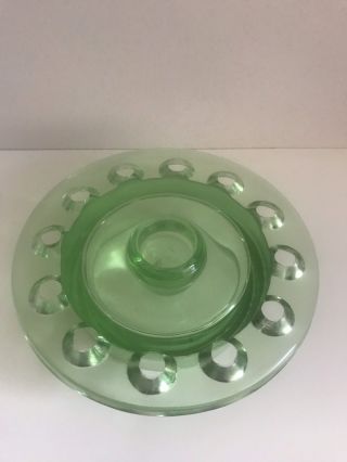 Striking Art Green Vaseline Uranium Glass Flower Frog Art Deco Vintage