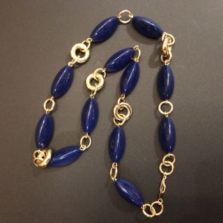 Vintage Trifari Tm Chunky Nautical Navy Blue Beaded & Gold Tone Link Necklace