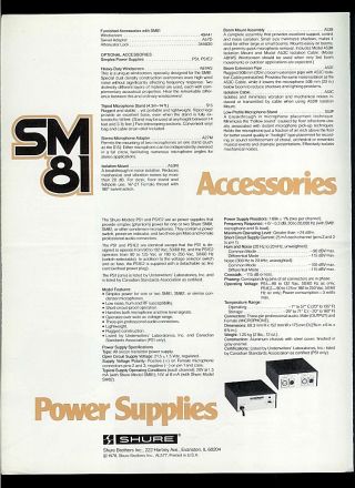 Shure SM 81 Cardioid Condenser Professional Microphone Factory Dealer Brochure 3