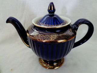 Vintage Hall Cobalt Blue And Gold 6 - Cup Teapot With Lid