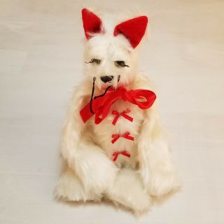 Stuffed Plush Cat Weird Bow Tie With Lashes Vintage Handmade Medium Size 18 " Euc