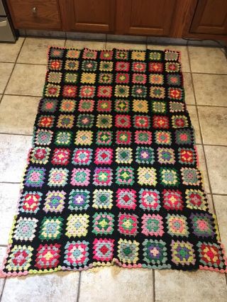 Vintage Granny Square Crocheted Afghan Throw