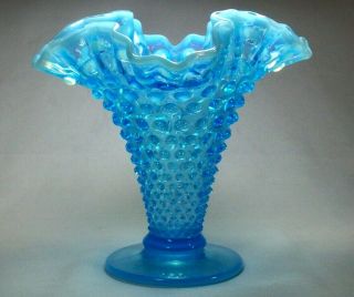 Fenton Blue Opalescent Hobnail 5 1/2 " Tall Vintage Vase