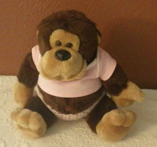 1985 Vintage R.  Dakin Baby Gorilla Plush Stuffed Animal W/pink Shirt Diaper 9 "