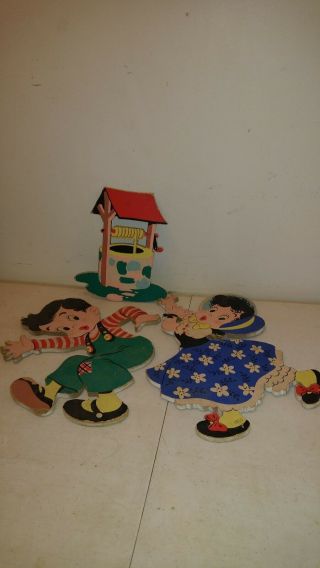 Vintage Baby Nursery Rhyme Cardboard Jack And Jill 238 Wall Hanging Dolly Toy
