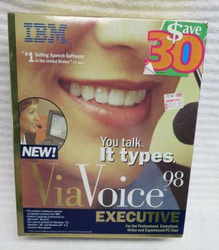 Vintage Ibm Viavoice 98 Executive Dictation Software With Headphone - Boxed Nos