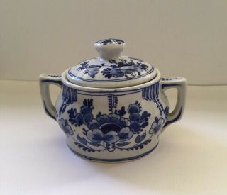 Delft Vintage Porcelyne Fles Sugar Bowl W/lid