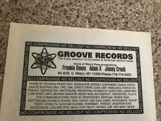 1993 Vintage 5x8 Groove Records Store Print Ad Frankie Bones Ave U Brooklyn Ny