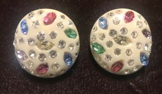 Vintage Weiss Multi Colored Rhinestone / Plastic Earrings
