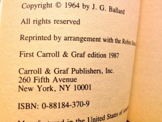 J.  G.  Ballard The Terminal Beach 1st Carroll & Graf ed.  1987 PB 4