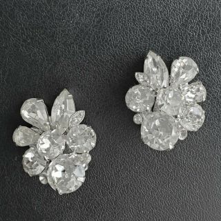 Signed Eisenberg Ice Vintage Crystal Rhinestone Pear Marquise Flower Earring L48