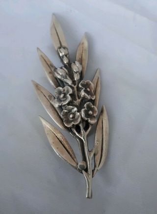 Vintage Sterling Silver Flower Leaf Brooch 925