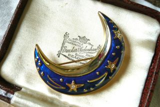 Vintage Jewellery Bj Enamel Moon And Stars Brooch Pin Lovely