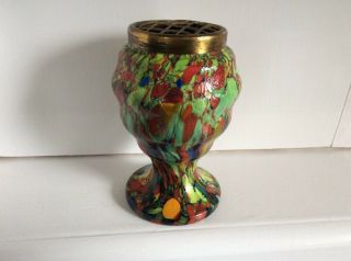 Czech 1930 ' s Multicoloured Spatter Splatter Glass Vase vintage. 4