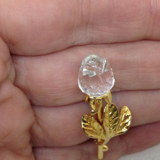 Signed SWAROVSKI SWAN Vintage ROSE FLOWER BROOCH Pin Crystal Gold Plated Jewelry 3