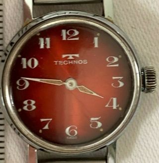 Vintage Technos Red Dial Antimagnetic Adjustable Bracelet Watch - Vgc - Offers