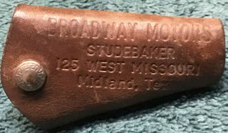 Vintage Leather Automobile Key Fob: Broadway Motors - Studebaker Midland,  Texas