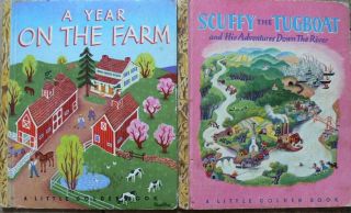 2 Vintage Little Golden Books A Year On The Farm,  Scuffy The Tugboat 42 Pgs