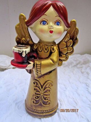 Vintage Christmas Angel Gold Paper Mache Angel Candle Holders Big Eyes Japan