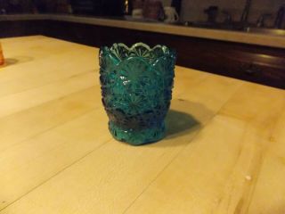 Vintage Toothpick Holder Footed Daisy And Button Turquoise
