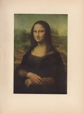 1953 Vintage Italian " Mona Lisa " By Leonardo Da Vinci Color Art Print Lithograph