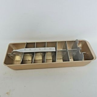 Vintage Philco Metal Aluminum Ice Cube Trays With Lift Handle Gold Tone