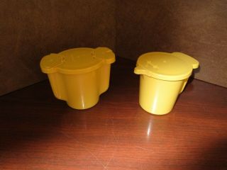 Vintage Tupperware Sugar And Creamer Flip Top Lids Set Harvest Gold Yellow