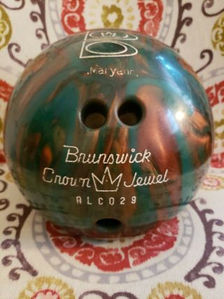 Vintage Brunswick Crown Jewel 10 Lb Green & Copper Swirl Color Bowling Ball